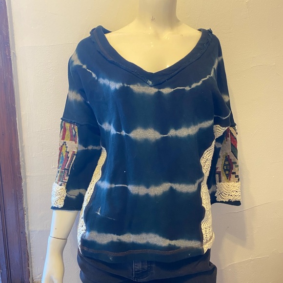 Blue Tie Dye and Light Blue Lace Sweater by Gimmicks by BKE - Picture 1 of 8